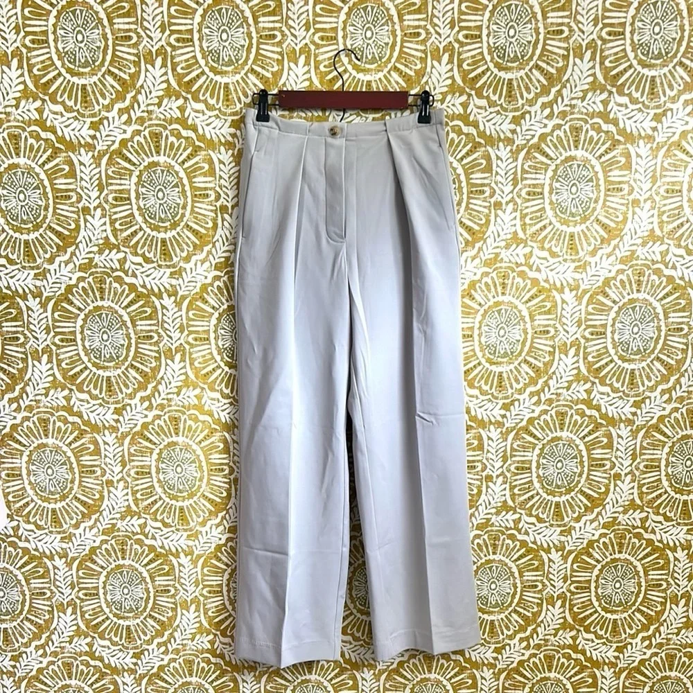 NWOT Free People Tyler Menswear Pleated Wide Leg Trousers in Dove Grey Sz XS